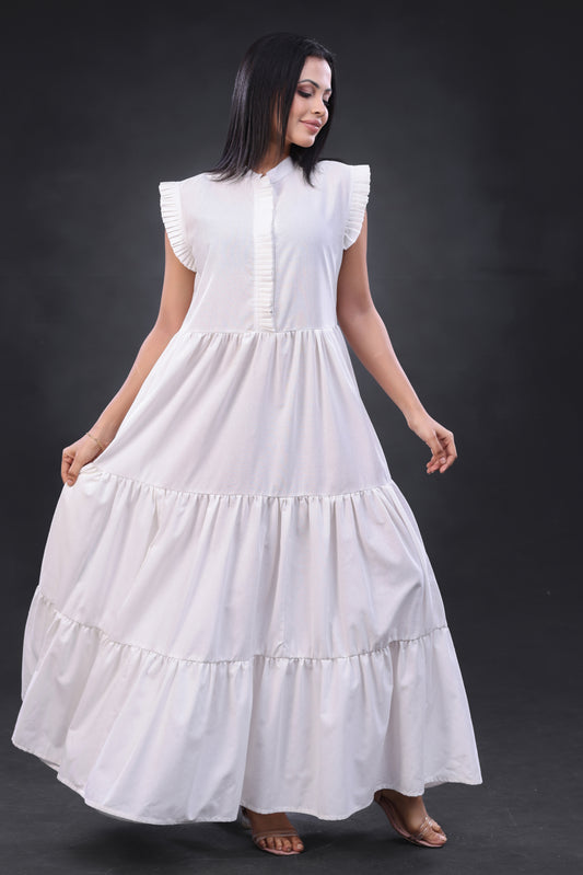 White Linen Ruffle Dress