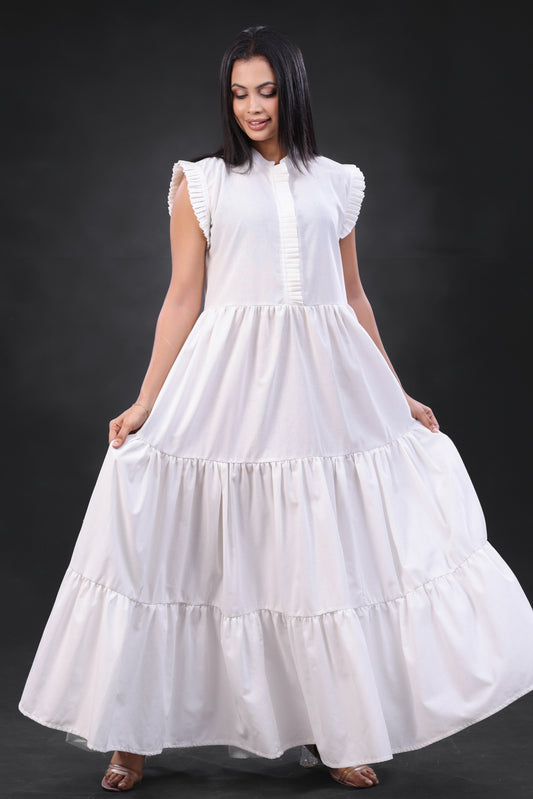 White Linen Ruffle Dress