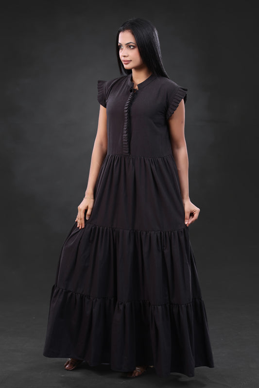 Black Linen Ruffle Dress