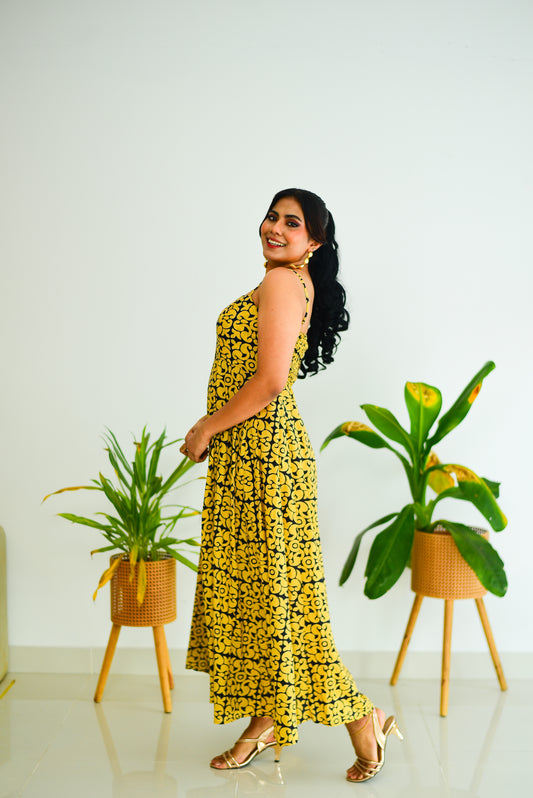 Strap Block Printed Maxi Dress