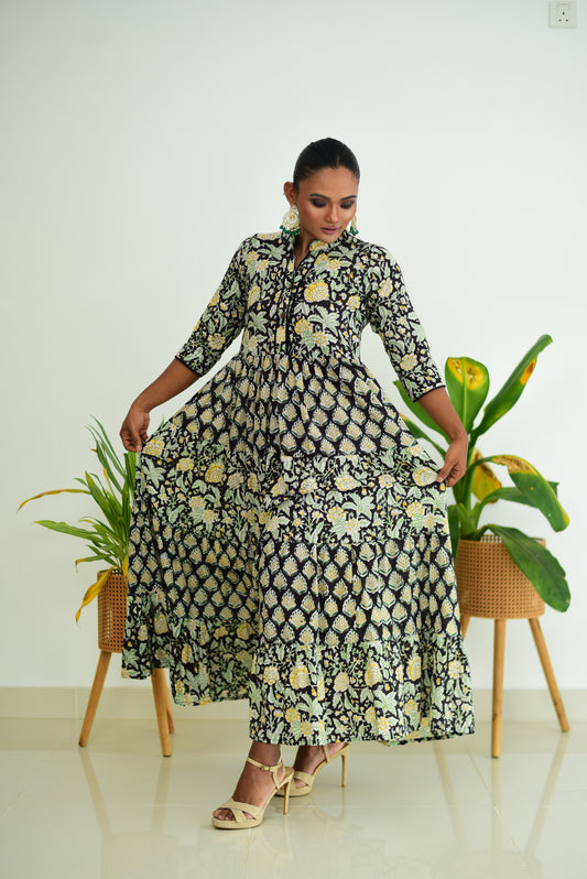 Block Printed Tier Maxi Dress