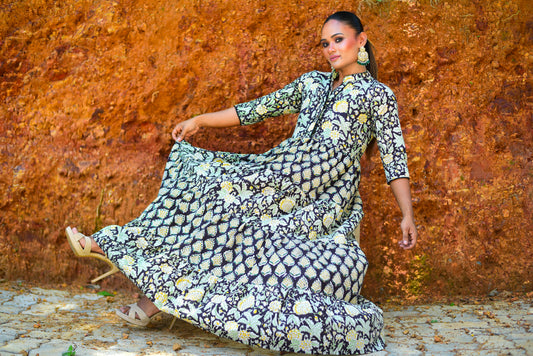 Block Printed Tier Maxi Dress