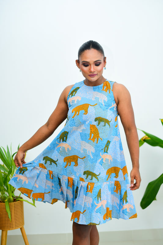 Short Dress with Pleated Hem