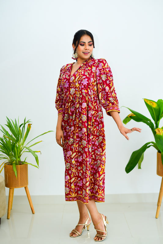 Chic Kaftan Style Block Print Dress