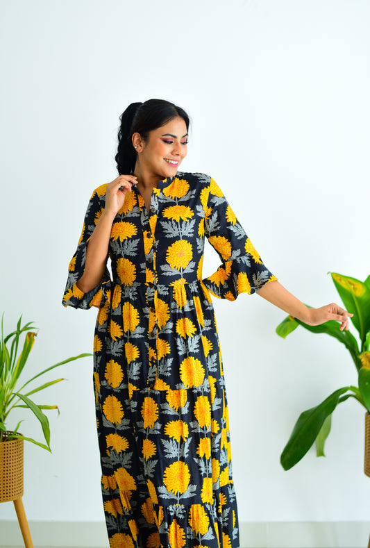 Tropical Vibe Printed Tiered Maxi Dress