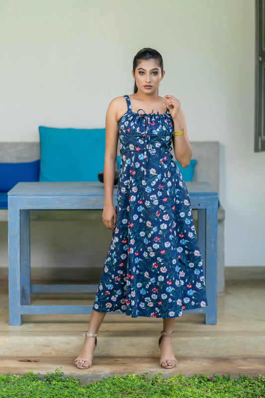 Midnight Blossom Midi Dress