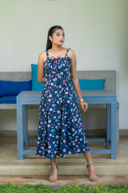 Midnight Blossom Midi Dress