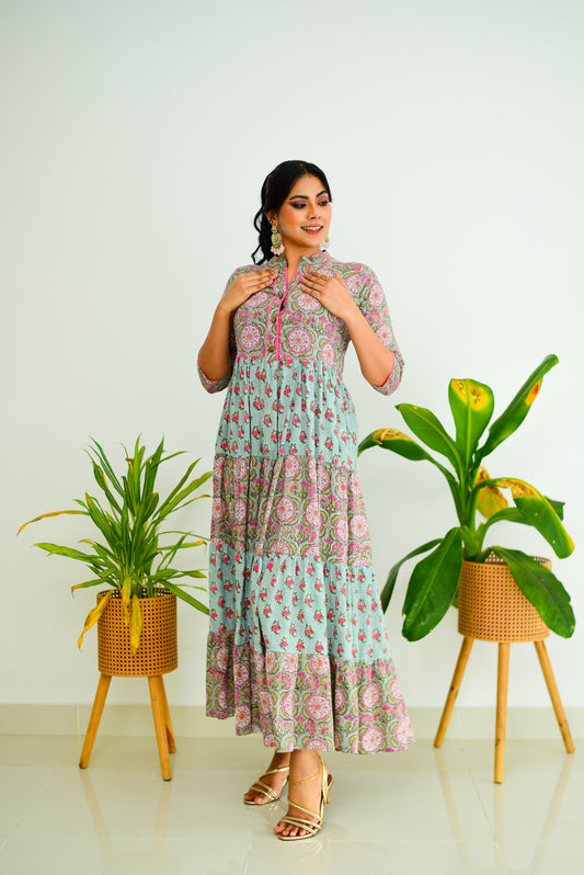 Block Printed Tier Maxi Dress
