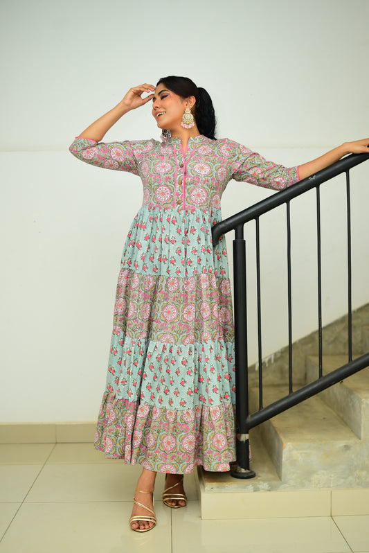 Block Printed Tier Maxi Dress