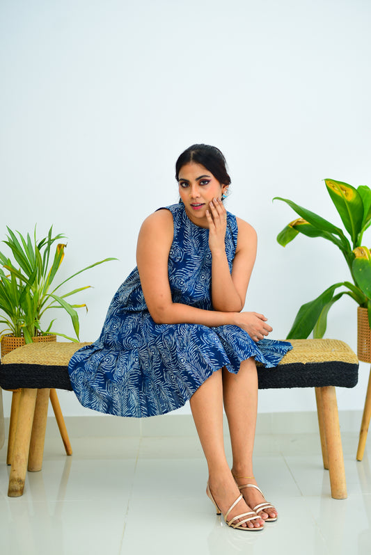 Short Dress with Pleated Hem