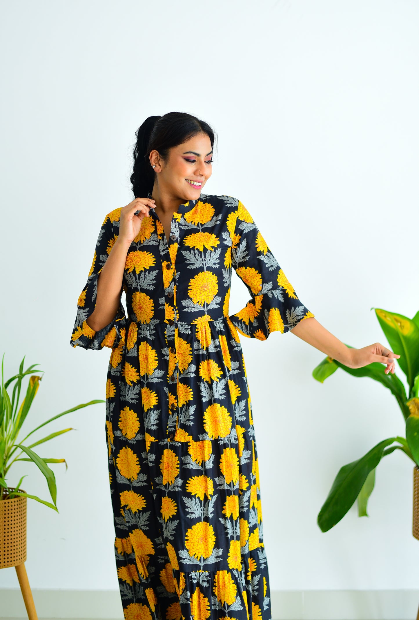 Tropical Vibe Printed Tiered Maxi Dress